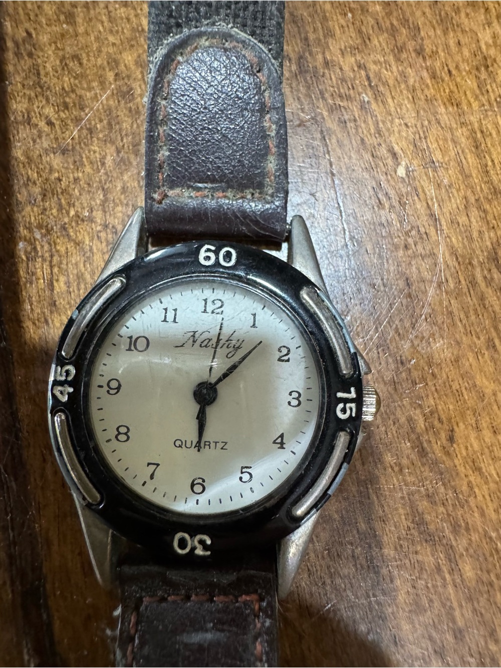 Nashiy Men's Black Bezel Brown Leather Strap Quartz Watch
